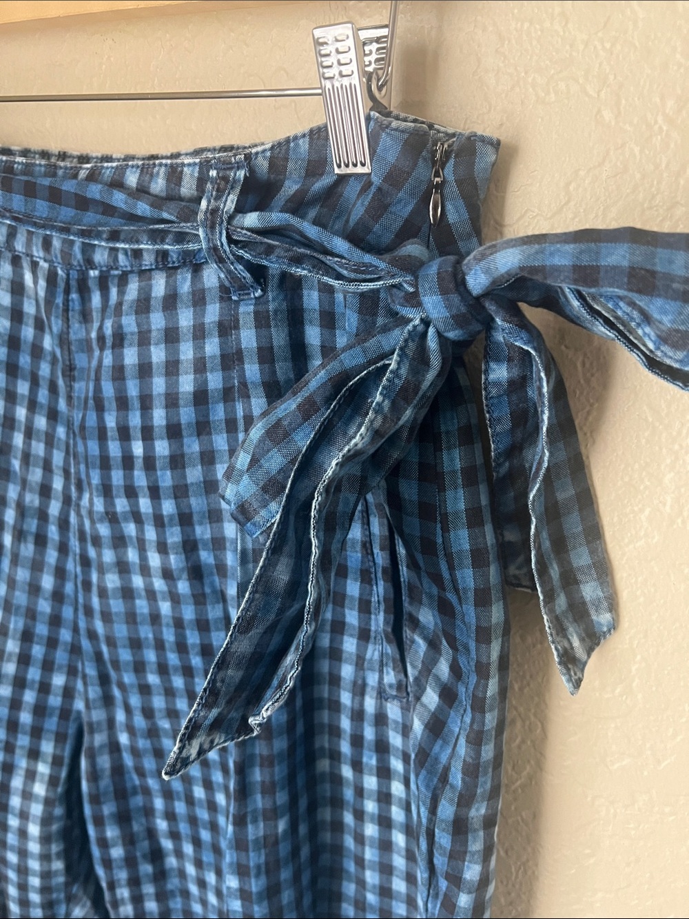 Anthropologie maeve washed blue gingham belted pants - Picture 4 of 8
